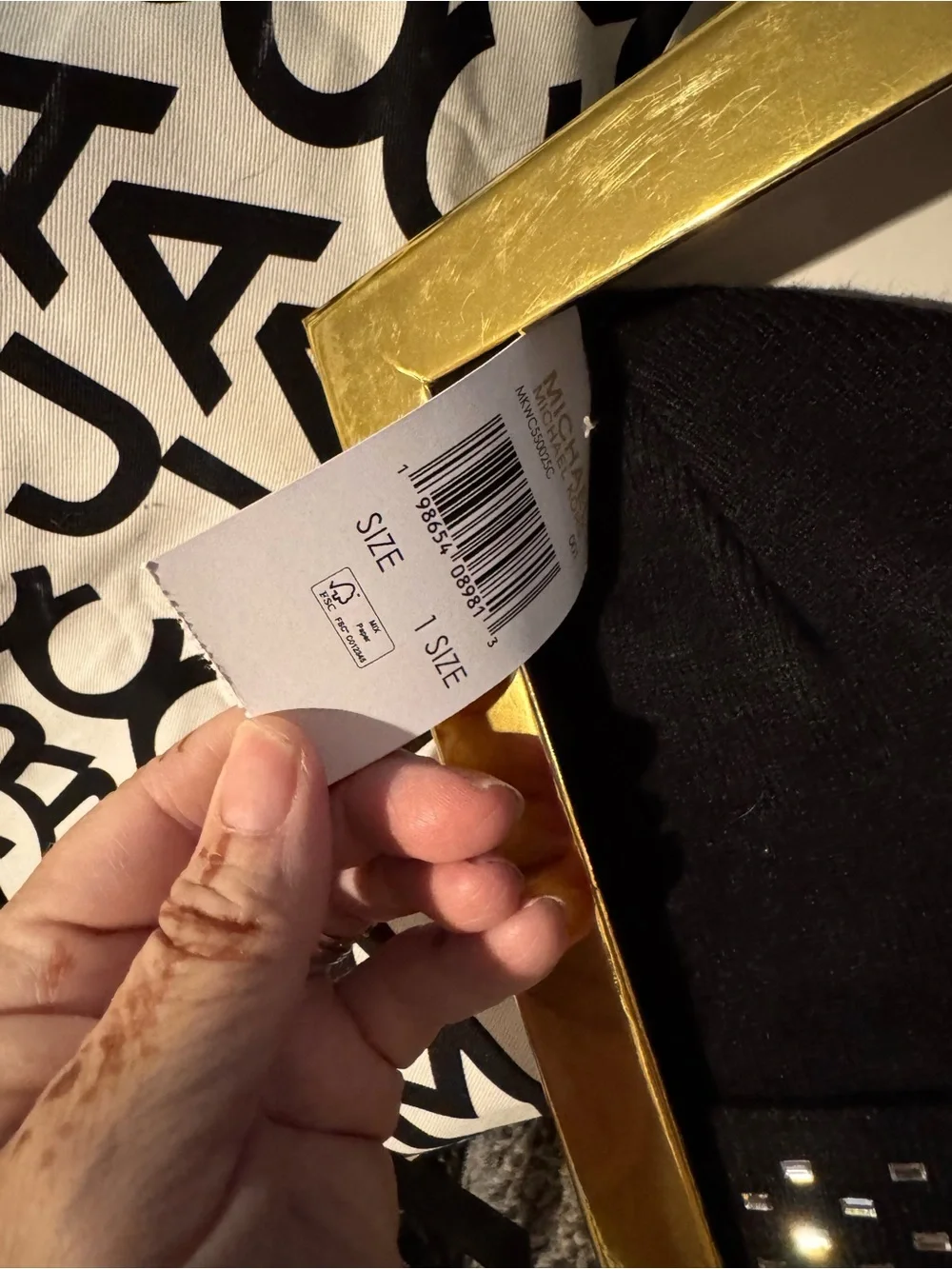 Michael Kors Black & Silver Knit Hat and Scarf Gift Set